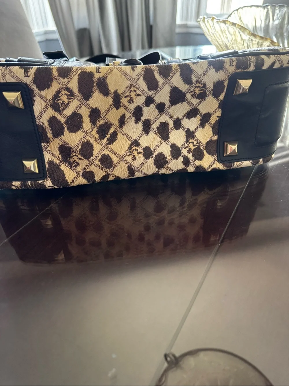 L.A.M.B. Cheetah animal print Patterned Satchel with Center Stripe